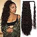 Alimice Long Corn Wave Ponytail Extension Synthetic Wavy Ponytail for Women Magic Paste Black Cury Wrap Around Black Ponytail Clip in Hairpiece Heat Resistant for Girl Lady 22 inch