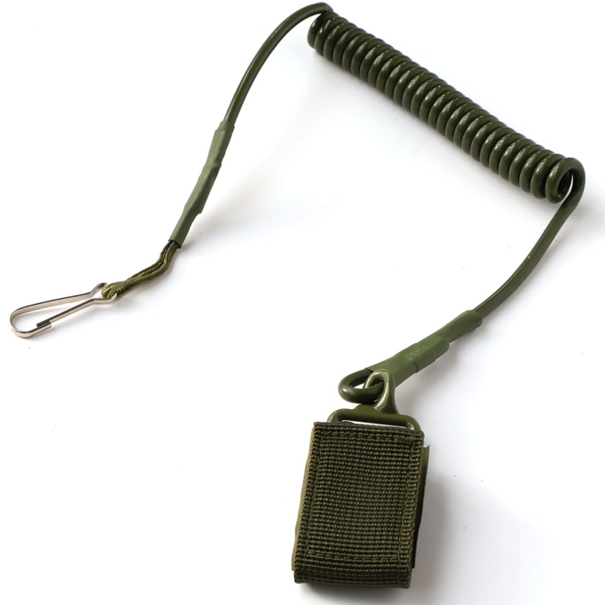 RALSPEC Tactical Coiled Pistol Lanyard Handgun Bungee Cord Retractable Elastic Spring Security Belt Clip Army Military Airsoft Keychain (Green)