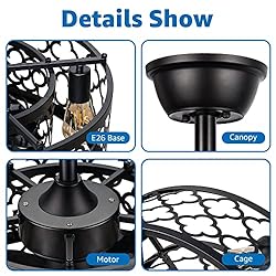 SUNVIE Caged Ceiling Fan with Lights Remote Control
