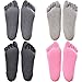 Beurlike Women's Yoga Socks Full Toe Grips No Slip Skid Barre Pilates Mens Socks (Black+Darkgray+Gray+Pink, 4PCS)