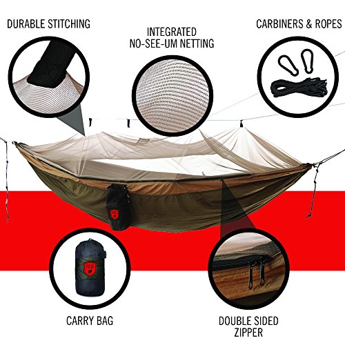 Grand Trunk Skeeter Beeter Pro Mosquito Hammock - Portable and Packable Camping Hammock with Mosquito Net and Suspension Kit - Olive Green/Khaki