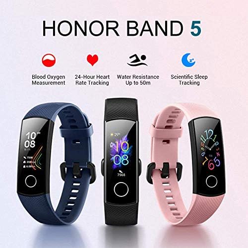 SUNDATOM Offer For Huawei Honor Band 5 Smart Color AMOLED Screen Blood Oxygen Fitness Tracker 50M Waterproof Swim Monitor Heart Rate Sleep Bluetooth Smart Watch iOS Android (Blue)