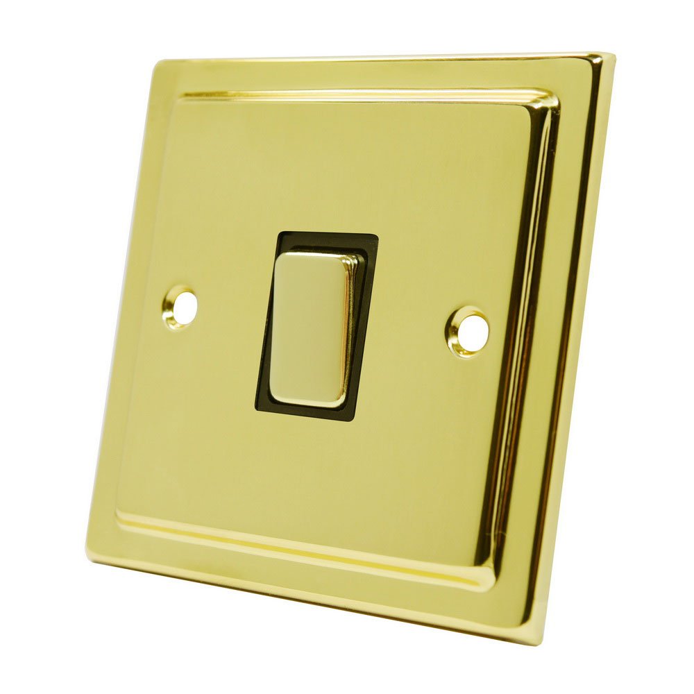 Victorian Polished Brass Intermediate 1 Gang Switch Black Insert Metal Rocker Switch - 10 Amp Single 1-Gang Intermediate Light Switch