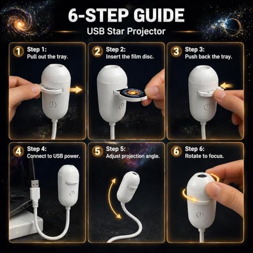 Bukbas 2-in-1 Galaxy Projector Night Light, Starry Sky Projector Children | 360° Adjustable USB LED Starry Sky Projector with 12 Sliding Projection Films for Car Bedroom Party Gifts