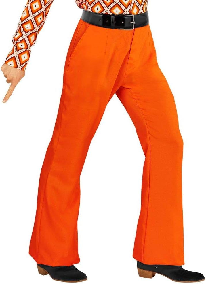 70s retro men's trousers with and without Pattern Hits 70s Disco Fancy Dress, L/XL, Orange, L-XL