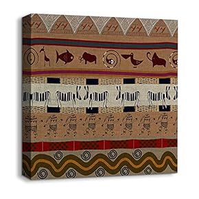 Canvas Wall Art African Culture Pattern Painting Artwork for Home Prints Framed - 12x12 inches