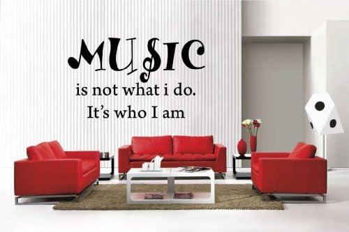 Newclew Music is not What I do, It's who I am Illustrated Vinyl Wall Decal Sticker Art, Words Home Decor