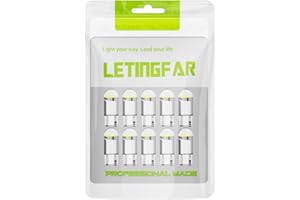LETINGFAR 194 LED Light Bulb White 6000K Pack of 10, 168 2825 W5W T10 Wedge COB LED Replacement Bulbs Error Free for Car Dome Map Door Courtesy License Plate Lights