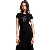 Armani Exchange Womens Crewneck Slim Fit Rhinestone Monogram Logo Tee