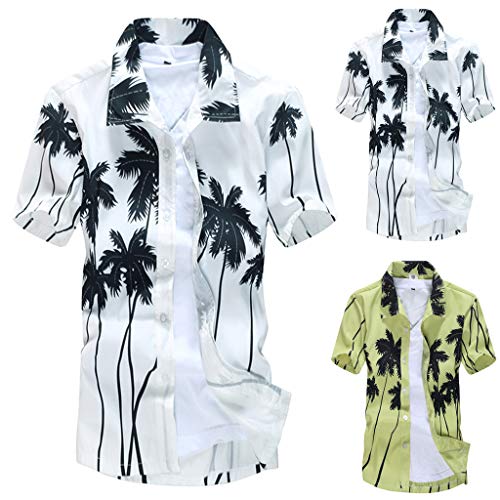 Simayixx Beach Clothing Men's Light Weight Button Shirt Hippie Beach Yoga Tops Print Palm Trees Blouses Holiday Clothes Green
