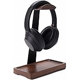 NIRVASH Walnut Headphone Stand, Wood Headset Stand for Desk, Wooden Universal Headphone Holder with Storage Base for Gaming, AirPods Max, Bose,Razer, Sennheiser (Black)