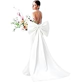 Bencailor Long 67" Big Satin Bow Cape Large Detachable Bow Train for Dress Waist Sash Belt for Bride Formal Wedding Dress