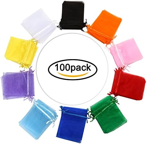 Hengu Organza Gift Bags Drawstring Pouches for Party Wedding 4x5 inch Tulle Bags Jewelry Candy Gift Favor Bags (Mixed Color, 100pcs)