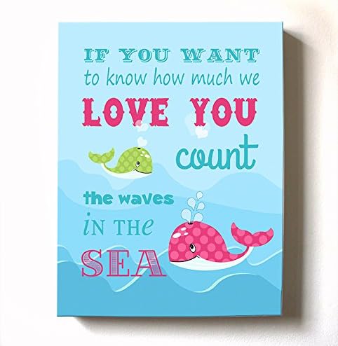 Under The Sea Ocean Whales - Stretched Canvas Nursery Wall Art Decor - If You Want To Know How Much I Love You Rhyme - Baby Gift 100% Wooden Frame Construction - Ready To Hang 16X20