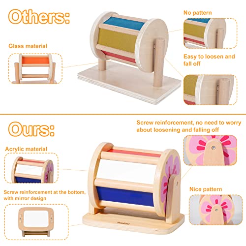 Montessori Spinning Rainbow Drum Toys,Wooden Spinning Wheel Baby