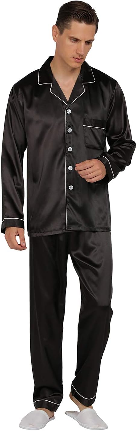 YIMANIE Mens Satin Pajamas Set Classic Sleepwear Loungewear at  Men’s Clothing store