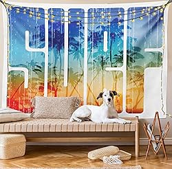 Ambesonne Surf Tapestry, Summer Theme Retro Letters