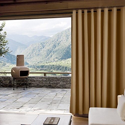 SeeSaw Home Mildew Resistant Thermal Insulated Outdoor Curtains/Draperies for Patio or Front Porch Eyelet Grommet, 100W By 96L Inch, 1 Panel, Wheat