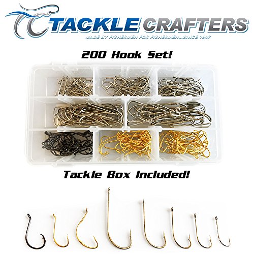 Fishing Hooks and Tackle Box 200 Piece Set - Tackle Box Made in The USA - Tackle Crafters