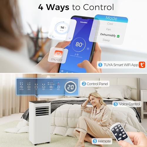 HOMCOM 10000 BTU Portable Air Conditioner, 4-in-1 AC Unit with Cool, Dehumidifier, Fan, Sleep, WiFi Voice Remote Control, 24H Timer, 2 Speeds, Window Kit, for Room up to 441 Sq. ft