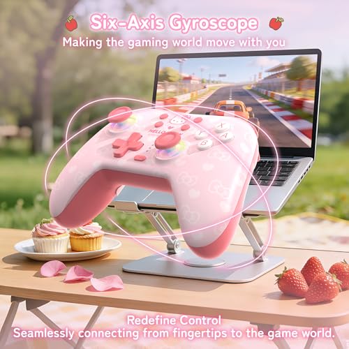 Kuitmor Hall Effect Wireless Controllers for Switch 2/1/OLED/Lite, PC, Android, iOS/2.4G Receiver + Bluetooth,1000mAh Battery, 6-Axis Gyro, Dual Vibration, RGB Breathing Li (Pink)
