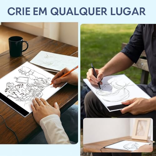 Mesa de Luz LED A4 Profissional para Desenho e Decalque – Prancheta Luminosa Ultra Fina com Controle de Brilho USB para Artistas, Tatuadores, Arquitetos e Artesanato Prancheta de Desenho