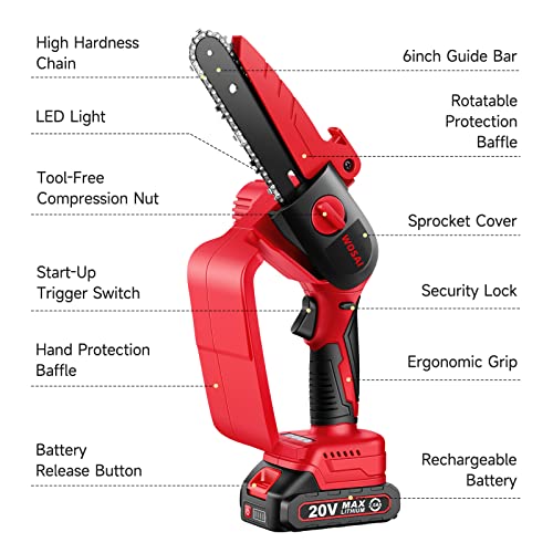 6 Inch Mini Chainsaw Cordless, Chain Saws with 800W Brushless Motor & 2x 2.0Ah Batteries, Portable Handheld Small Chainsaw with 2 Chains, Security Lock, for Wood Cutting Tree Trimming Garden