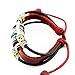 MORE FUN Flower Murano Beads Multilayer Red Leather Metal Tube Rope Wrap Bracelet (Blue)