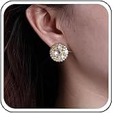 Sttiafay Round Rhinestone Earrings Gold Full Crystal Stud Earrings Cluster Cubic Zirconia Wedding Earrings Sparkly Colorful Rhinestone Earrings CZ Circle Glitter Earrings Earrings Jewelry for Women