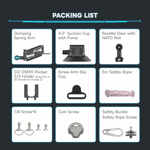 Osmo Pocket Car sucker Mount Blade Arm Sunction Cup Shock Vertical shock Absorbing Car Shooting With safety lock rope 40kg load-bearing Compatible with DJI Osmo Pocket/Gopro/360Action Camera