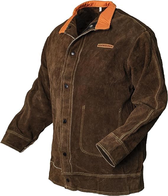 YESWELDER Leather Welding Jacket Heavy Duty Welder Jackets for Men and Women Heat Flame Resistant Welding Coat