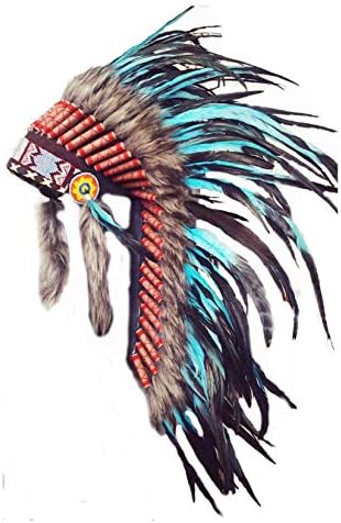 Y33 - Medium Turquoise Feather Headdress (36 inch long ).