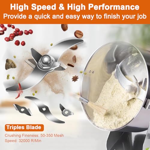 Electric Grain Mill Grinder, 2500g 2000W Coffee Bean Grinder Superfine Mill for Herb Spice Nut Cereal, 30s High-Speed Grinding with Overload Protection 5-8min Timer 32000RPM for Wheat Dry Food Kitchen