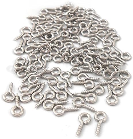 200 Small Silver Tone Eye Screws for Pendant Making 8x4MM