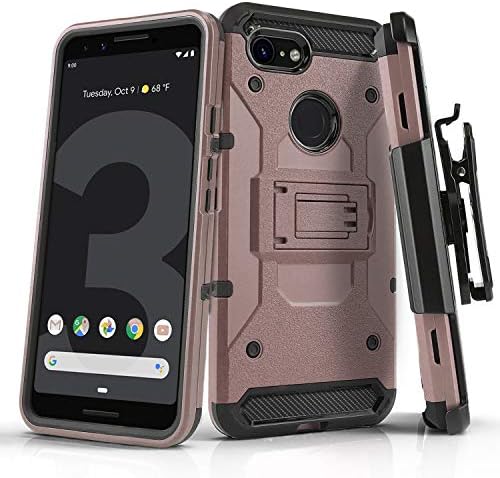 Phone Case for [Google Pixel 3 XL], [Tank Series][Rose Gold] Shockproof Defender Cover with [Kickstand] & [Swivel Belt Clip Holster] for Google Pixel 3 XL