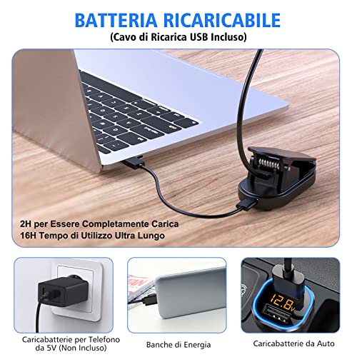CIRYCASE Lampada da Lettura, Prevenzione Luce Blu & 2 Modalità di Luminosità per la Cura Degli Occhi, Luce da Lettura Flessibile USB Ricaricabile con Indicatore di Alimentazione, Lunga Durata Batteria