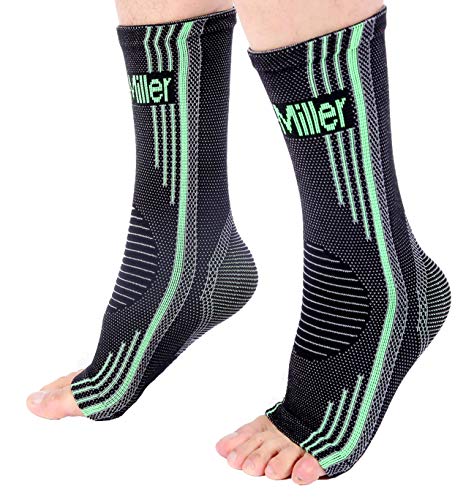 Doc Miller Ankle Brace Compression - 1 Pair Support Men Women Best Foot Sleeve Achilles Tendonitis Plantar Fasciitis Arthritis Fracture Reduces Swelling Pain Relief Orthopedic Stabilizer (Green, XL)