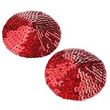 Reusable Sexy Silicone Bling Charming Adhesive Nipple Cover Pasties Bra(1pair) (Rounded-Sequined-Red)