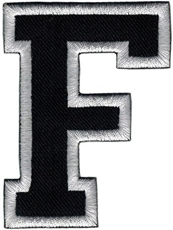 Letter "F" English Alphabet Character Black and White 3 Inches Tall DIY Embroidered Iron on / Sew on Patch #0134