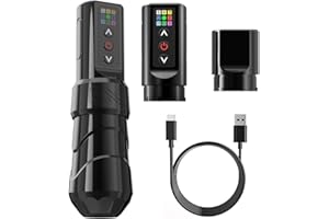 KISS OF DRAGON Wireless Tattoo Machine Pen Rotary Cartridge Tattoo Gun 2400mAh Battery Power Coreless Motor Tattoo Equipment Supply for Professionals and Beginners Tattoo Artists Black+ Extra Battery