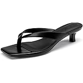Athlefit Women's Kitten Heels Flip Flops Square Toe Low Heels Slip On Comfortable Summer Thong Heeled Sandals