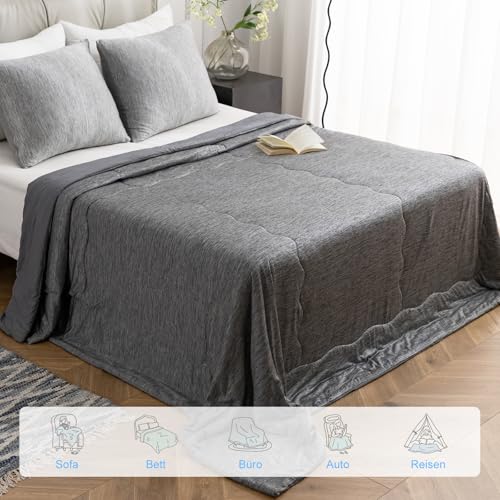 RUMBALUXY Cooling Blanket, Summer Cooling Quilt Q-MAX >0.45 for Night Sweats | Lightweight, Soft and Ultra Breathable Blanket for a Cool Rest, Black, 243 x 259 CM