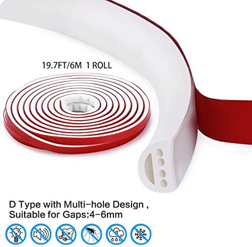Silicone Rubber Weather Strip, Multi-Hole Design Seal Strip for Doors and Windows,Professional Self-Adhesive Anti-Collision Ageing-Resistant (D96mm6Mx1, White)