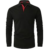 LIUPMWE Polo Shirts for Men Long Sleeve Golf Shirt Slim Fit Classic Plaid Collar Cotton Golf T-Shirts Casual Polo Shirts