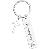 Mikovivi Christian Bible Verse Keychain, Stainless Steel Trust In God Key Chain with Cross Pendant Inspirational Scripture Keyring Religious Ideal Christian Keychain Gifts for Man & Woman