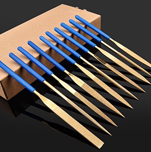 10 PCS Titanium Coated Diamond Needle File Set for Guitar Frets Soft Metal Wood and Plastic(140MM, Gloden)