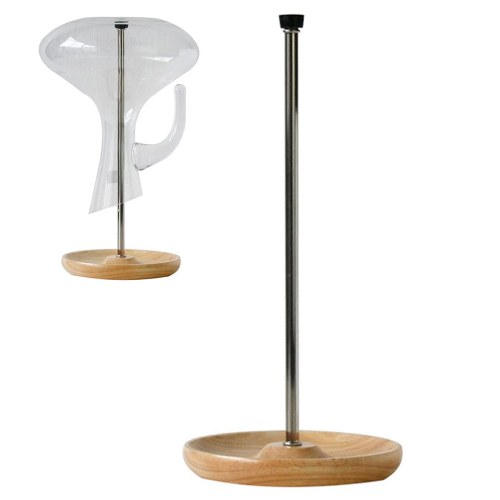 MOVKZACV Wine Decanter Drying Stand with Silicone Head to Avoid Scratches-Detachable Shelf Decanter Rack Holder with Wooden Drip Catching Base, Decanter and Wine Glass NOT Included