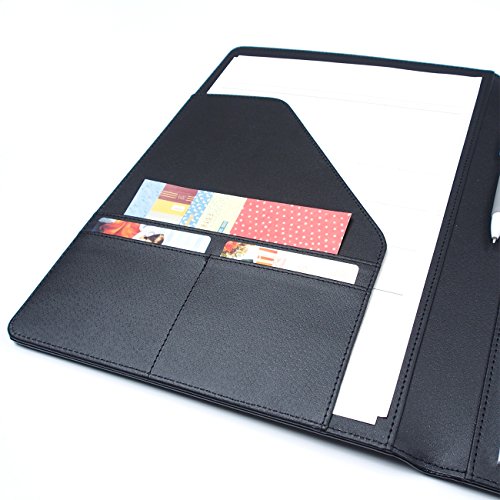AHZOA 4 Pockets A4 Size Memo Padfolio S3 with Mechanical Pencil , Including 8.27 X 11.7 Inch Legal Writing Pad, Synthetic Leather Handmade 9.84 X 12.99 Inch Notepad Clipboard (black)
