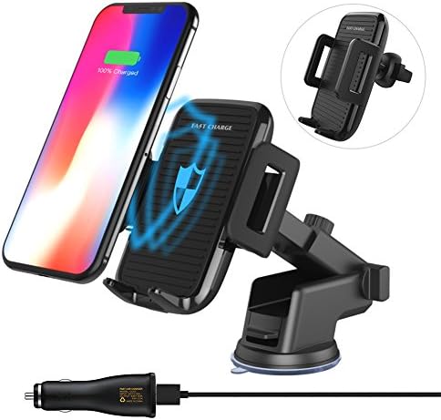 Wireless Car Charger, AQQEF QI Adjustable Fast Wireless Charger Mount for iPhone X iPhone 8/8 Plus, Samsung Galaxy S9/S9 Plus Note8 S8/S8 Plus S7 S7 Edge and other Qi-enabled Devices (Black)
