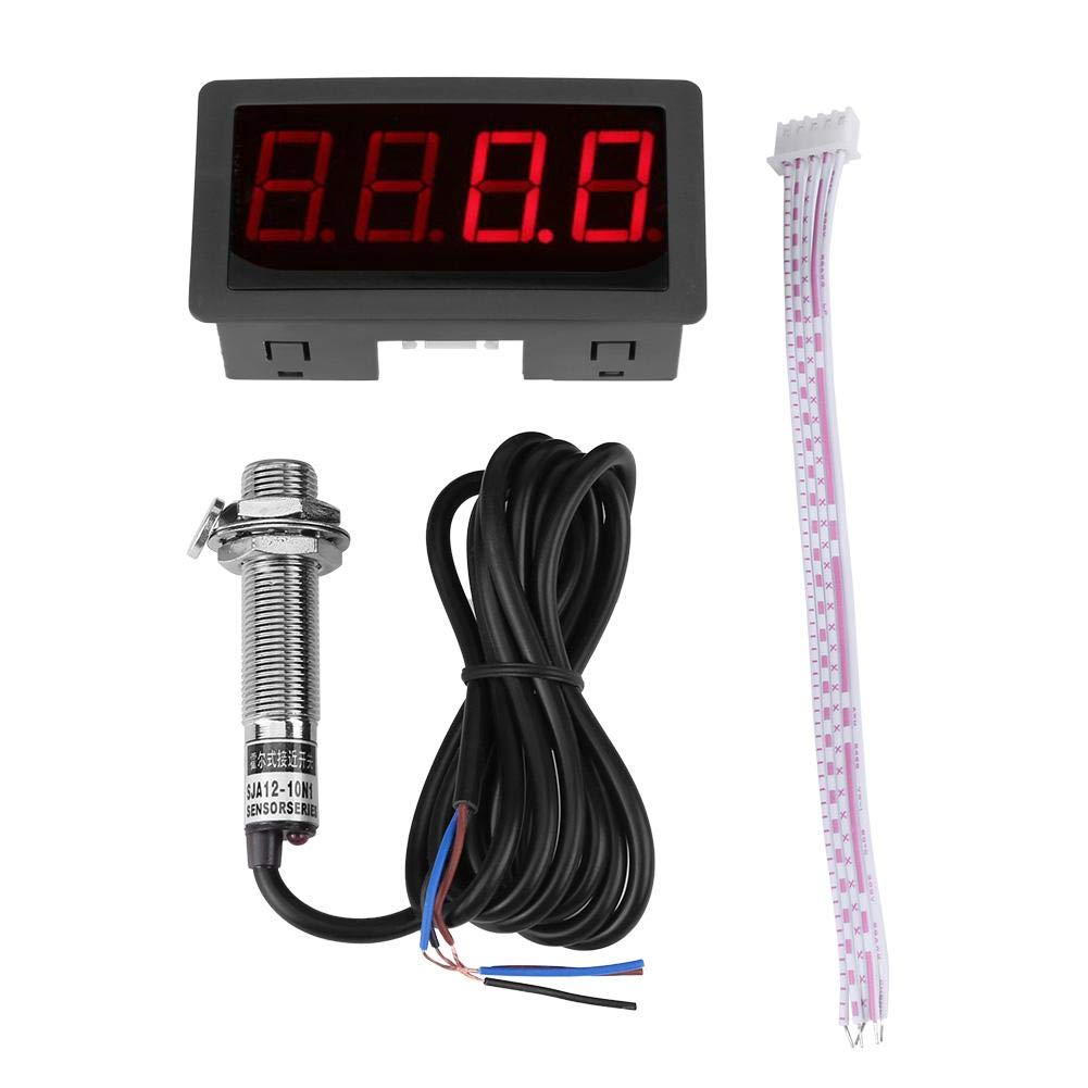 Digital Tachometer,DC8-24V 30mA 4 Digital Red/Blue LED Tachometer RPM Speed Meter+Hall Proximity Switch Sensor NPN (Red)